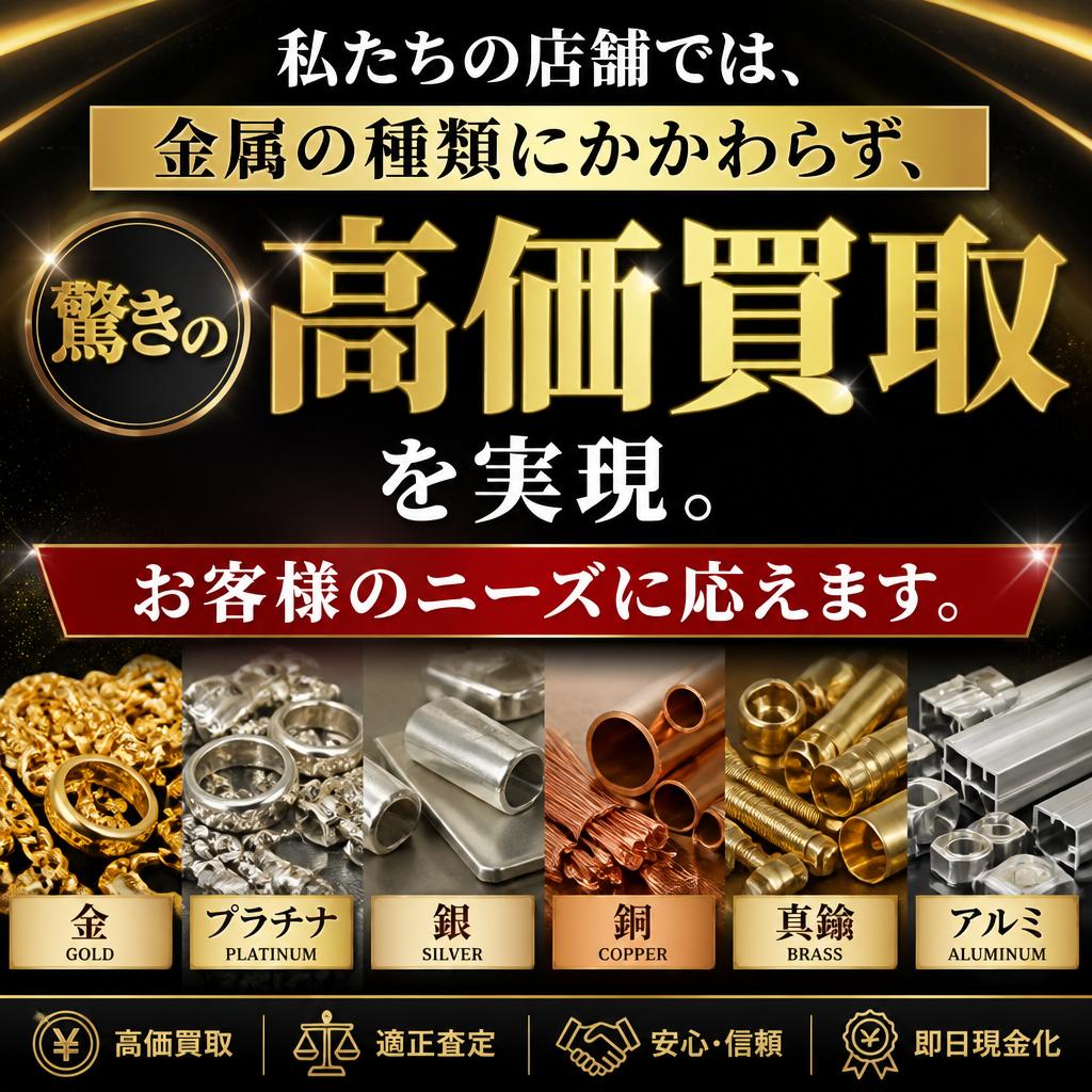 金・プラチナ・シルバー、高価買取実施中！