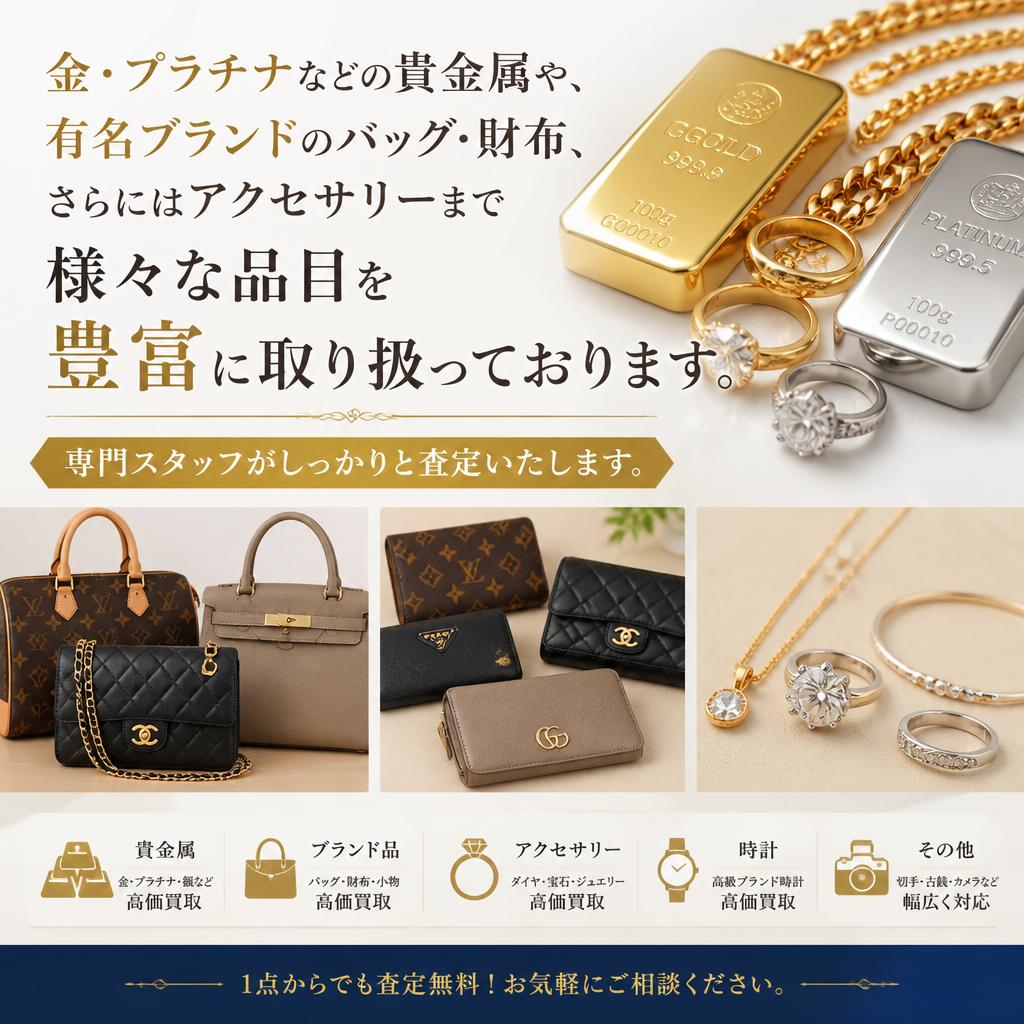 貴金属やブランド品、アクセサリーをしっかり査定！
