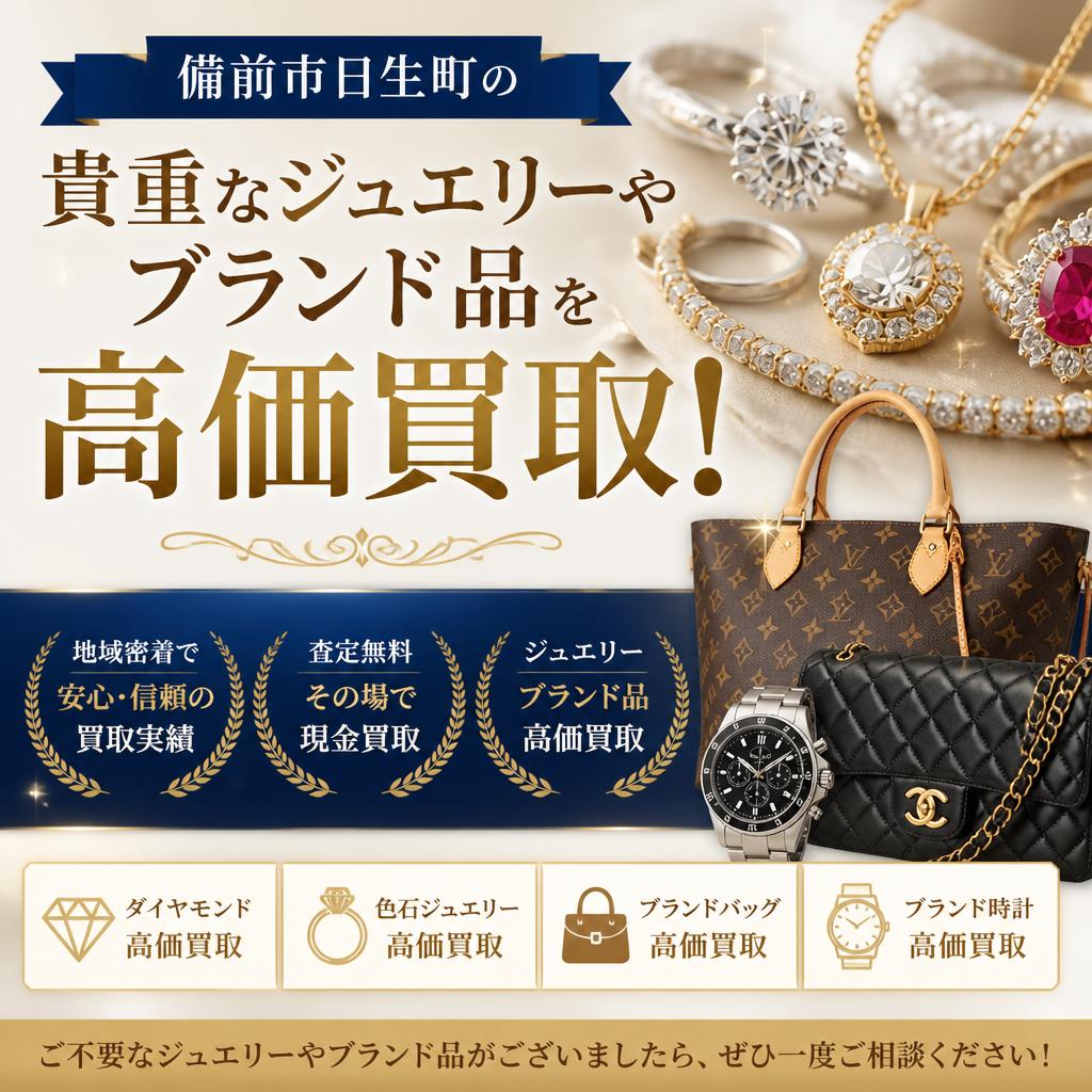 備前市日生町の貴重なジュエリーやブランド品を高価買取！