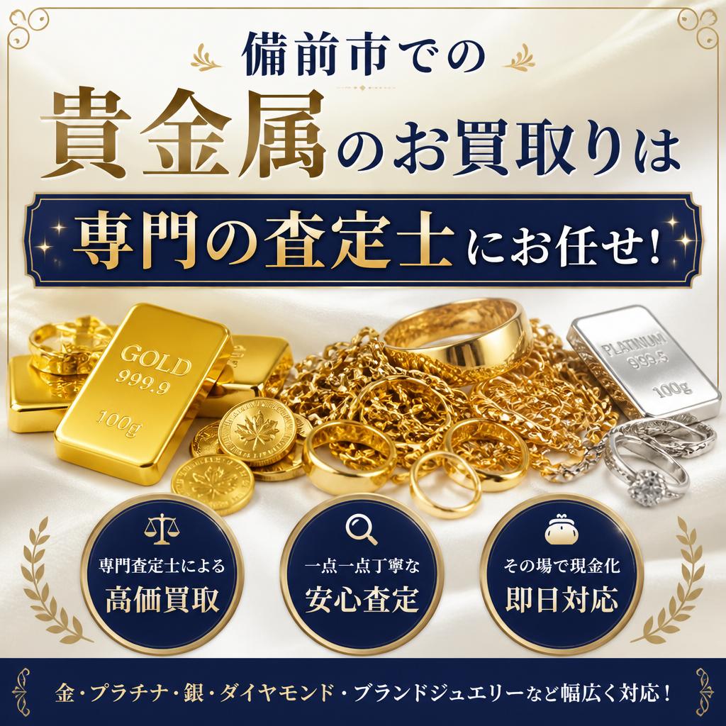 備前市での貴金属のお買取りは専門の査定士にお任せ！