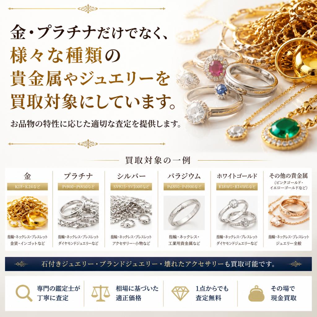 多様な貴金属を取り扱い